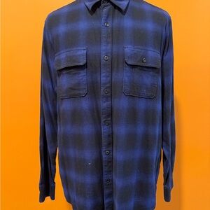 Lucky Brand Cobalt Blue/Black Button Down Flannel Sport Shirt